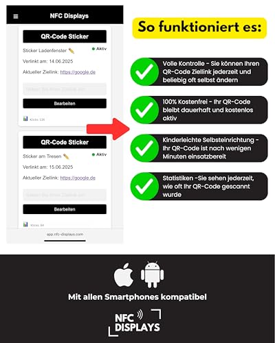 Dynamischer QR-Code Sticker/Aufkleber | 2-30 cm | Link jederzeit anpassen (2x QR-Sticker weiß, 6x6 cm)