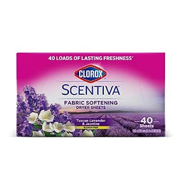AMAZON - Clorox Scentiva Fabric Softening Dryer Sheets | Fabric Sheets in Tuscan Lavender & Jasmine | 40 Count Dryer Sheets That Reduce Wrinkles and Reduce Static Cling