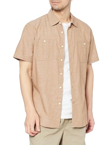[Amazon Essentials] シャンブレーシャツ ワイシャツ 半袖 メンズ タン M