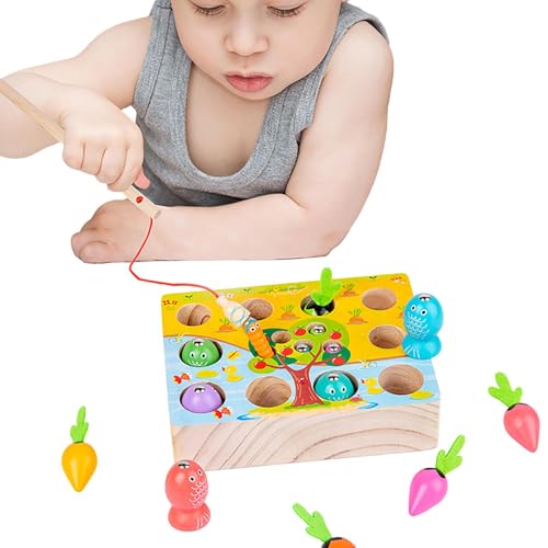 Juego de pesca magnético de madera,Juego de pesca magnético,magnético de dibujos animados de madera | Juguete multifuncional con imanes de gusano para atrapar, juego de combinación de formas bonitas p