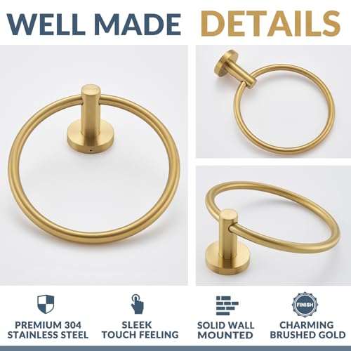 APLusee Brushed Gold Hand Towel Ring, 304 Stainless Steel Flexible Round Towel Holder for Bathroom Kitchen, Wall Mounted by APLusee - Image 5