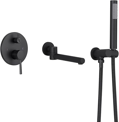 Grifo mezclador de bañera con cabezal de ducha de mano, montaje en pared, boquilla de llenado de bañera con kit de válvula de ducha, rociador de