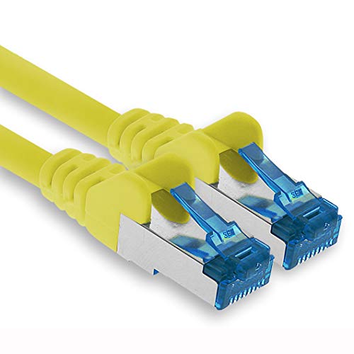 1aTTack.de Kabel krosowy – 10 m Ethernet, sieć, kabel LAN CAT6a (do sieci Gigabitowych, routerów, przełączników, modemów z wejściem RJ45 – żółty)