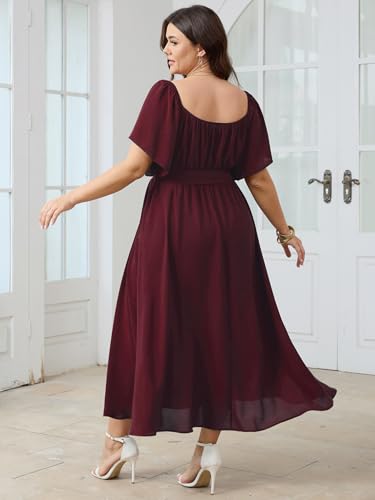 Image of SCOMCHIC Womens Plus Size Formal Dresses Off The Shoulder Wedding Guest Cocktail A-Line Split Maxi Dress with Pockets