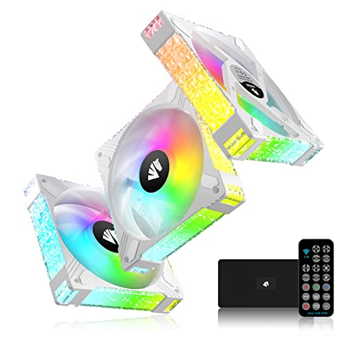 Asiahorse FS-S001 120mm RGB Fan, Full Frame Acrylic ARGB White Computer Case Fans 5V Motherboard Sync Argb Fans with Analog PWM Controller, 20+8 Addressable LEDs Hydraulic Bearing PC Fans(3 Pack)