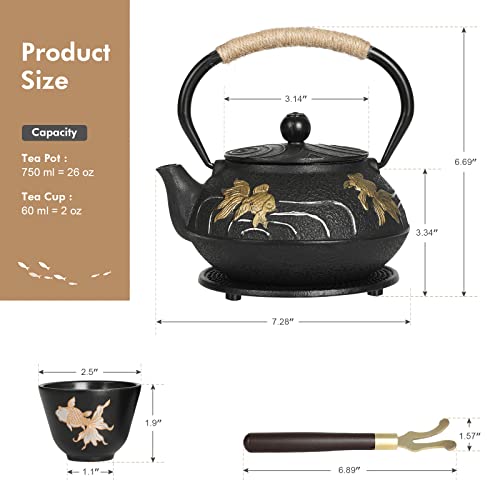 Rekrang Hand-Painted Goldfish Cast Iron Teapot Set Japanese Style Tetsubin Tea Kettle Set With Removeable Infuser And 4 Stainless Steel Cups For Stovetop 750Ml/26Oz… #TOP1