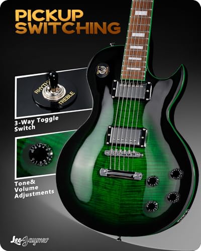 Image of Leo Jaymz SC Series Electric Guitar - Mahogany Body, Laurel Fingerboard, Dual Humbuckers, Tune-O-Matic Bridge, C Neck, 18:1 Tuners (Black Green)