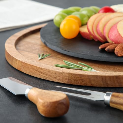 Tabla redonda de cortar de madera con pizarra negra desmontable miniatura 5