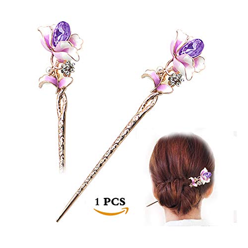 STAR-TOP Chinese Hair Chopstick Hair Decor flower Hair Pin Hair Clip Metal Hair Stick with Jewelly Box