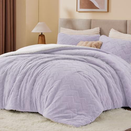 Image of BEDELITE Fluffy Sherpa King Comforter Set,Lavender | Super Soft & Warm Fleece Bedding, Luxury Fuzzy Comforter for Winter, Heavy Plush Bedding Set,2 Pillowcases