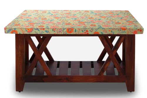 Image of The Furnishing Tree Elastic Cotton Square Center Table Cover 36x36 in Inches Floral Multicolor on Green Base