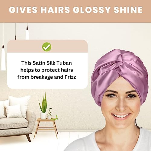 Image of Silk Satin Hair Bonnet Reversible Sleep Cap with Adjustable tie Band Head wrap Women Scrunchies Satin Wrap Silk Bonnet for Hair (Purple) (Head Circumference - 21 inch ~ 23 inch)