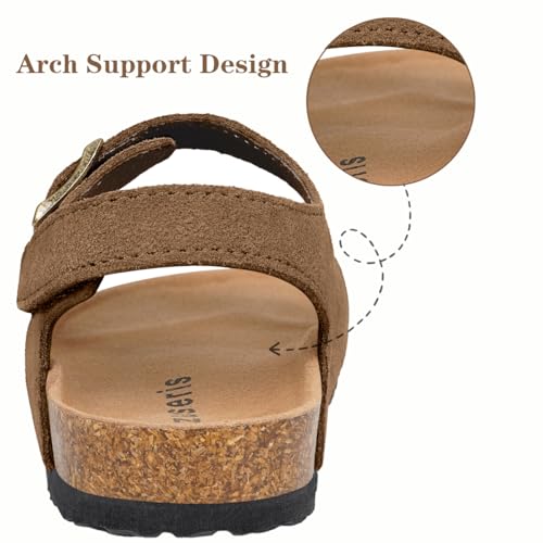 Image of ZUSERIS Kids Toddler Sandals Boys Girls Cork Footbed Sandal | Suede Leather Sandals,Summer Beach Sandals,Boys Dress Sandals,Open Toe Slide Sandals,Adjustable Back Strap,Slip On Slippers