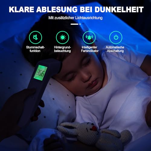 Fieberthermometer Kontaktlos Stirnthermometer, Digitales Infrarot Thermometer für Babys und Erwachsene mit sofortigen genauen Messwerten, Fieberalarm, LCD-Anzeige und 35 Speicherabruf (Creme)