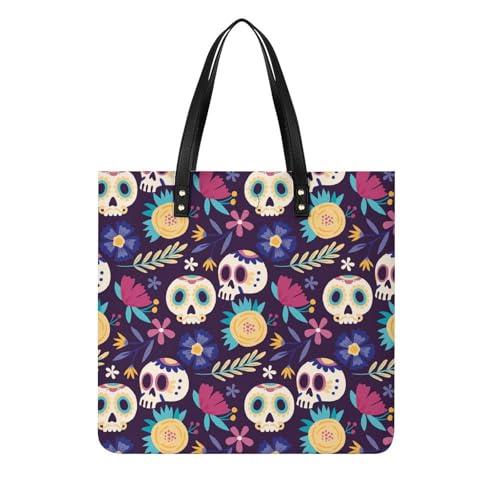 Tote bag pour voyage crânes fleur femmes aux finitions soignées