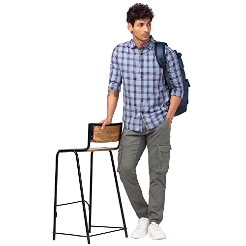 Image of Spykar Men's Checkered Full Sleeves Slim Fit Shirt