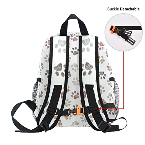 Aflyko Custom Name Kids Backpack Doodle Brown Grey Dog Paw Print Personalized Daycare Nursery Bookbag Kindergarten Daypack for Toddler Girls Boys Travel Bag 10" × 4" × 12"3