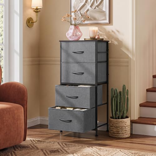 Image of WLIVE Small Dresser Nightstand for Bedroom, 4 Drawers, Dark Grey