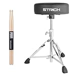 STRICH Sgabello imbottito per batteria, sgabello girevole resistente per chitarra, con bacchette 5A, SDB-20