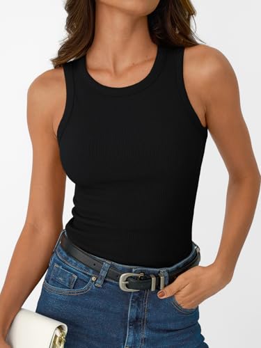SUNBS Womens 3 Pack Tank Tops Summer 2025 Sleeveless Racerback Ribbed Workout High Neck Basic Trendy Fashion Clothes2