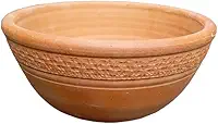 Vaso Quintal De Casa Bacia Trabalhada M, Cerâmica Terracota, 29cm x 13cm, com Furo de Drenagem