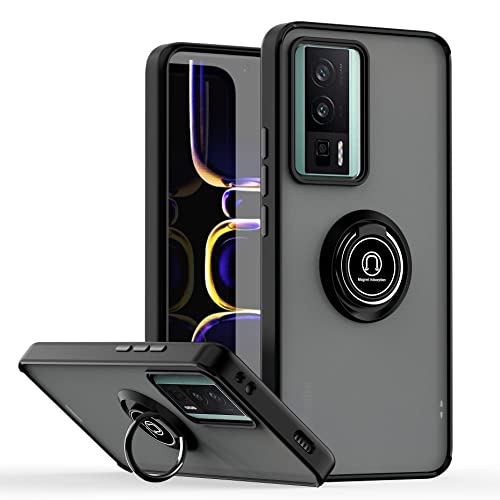 Jiajihua Compatible with Xiaomi Poco F5 Pro 5G Bracket Phone Case,Compatible with Redmi K60 Pro 5G / K60 5G [Car Mount Magnetic Stand] [PC+TPU] Anti-Drop Black