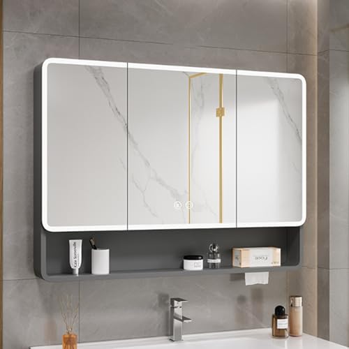 FGXHHS Aluminum Medicine Cabinet with LED Lights, Smart Anti-Fog, Open Rack and Beauty Storage