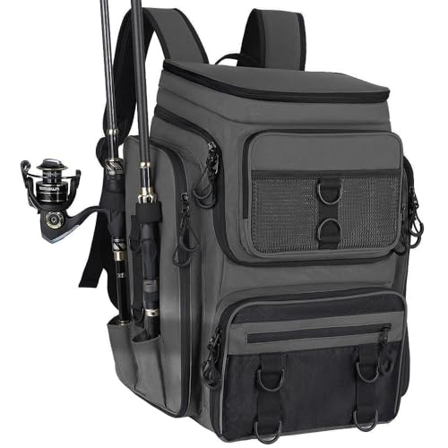 Mochila de 42L para Equipamentos E Equipamentos de Pesca, Bolsa de Pesca, Mochila de Pesca, Mochila de Pesca com Suportes de Vara, Mochila de Pesca Fishing Bag Preto, 25.5 * 36.5 * 45.5CM