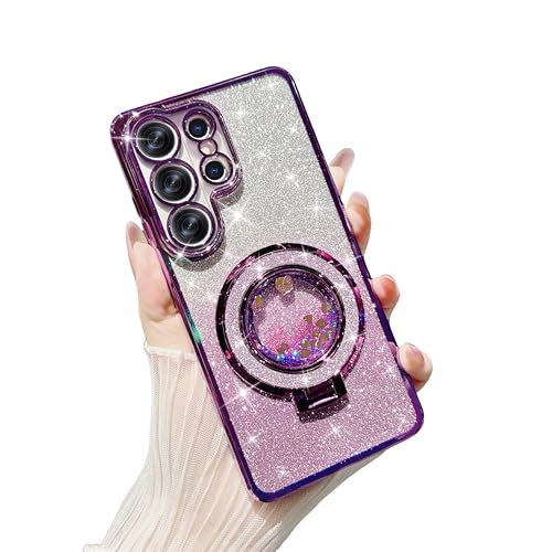 SQMCase Designed for Samsung Galaxy S26 Ultra Case Clear Sparkle with Bling Liquid Flowing Kickstand & Camera Lens Protector,Luxury Plating Cover Shockproof Protective Case (Purple) by SQMCase - Used condition - US$6.15