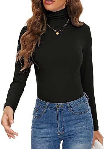 Long Sleeve Crop Tops, Mock Necka Basic Shirt Fitted Bodysuit Turtleneck Undershirt Inner Thermal Shirts Underwear Ribbed Sweaters Henley Shirt Turtleneck Bodysuit Waffle Knit Tops Black XL
