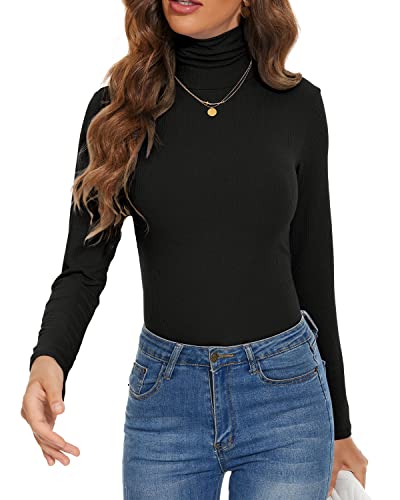 Long Sleeve Crop Tops, Mock Necka Basic Shirt Fitted Bodysuit Turtleneck Undershirt Inner Thermal Shirts Underwear Ribbed Sweaters Henley Shirt Turtleneck Bodysuit Waffle Knit Tops Black Xl #TOP2
