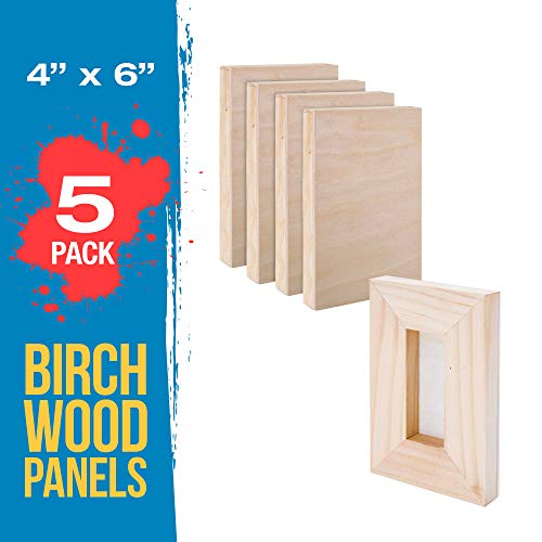 U.s. Art Supply 4" X 6" Birch Wood Paint Pouring Panel Boards, Studio 3/4" Deep Cradle (Pack Of 5) - Artist Wooden Wall Canvases - Painting Mixed-Media Craft, Acrylic, Oil, Watercolor, Encaustic #TOP1