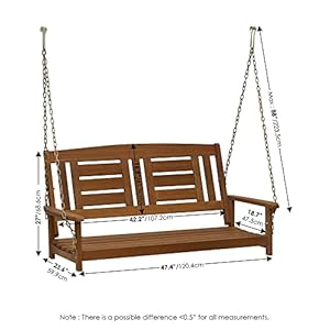 Furinno Tioman Hardwood Patio Garden Outdoor 4ft Porch Swing 2 Seater with Hanging Chains Natural