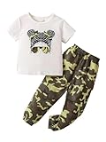 Floerns Girl's 2 Piece Outfit Tee Shirt with Camo Print Jogger Pants Set Army Green 7Y