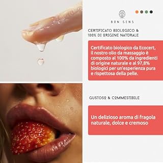 Olio da Massaggio Commestibile BIO alla Fragola Dolce - Biologico, Cosmos Organic - Aroma Naturale di Fragola Golosa