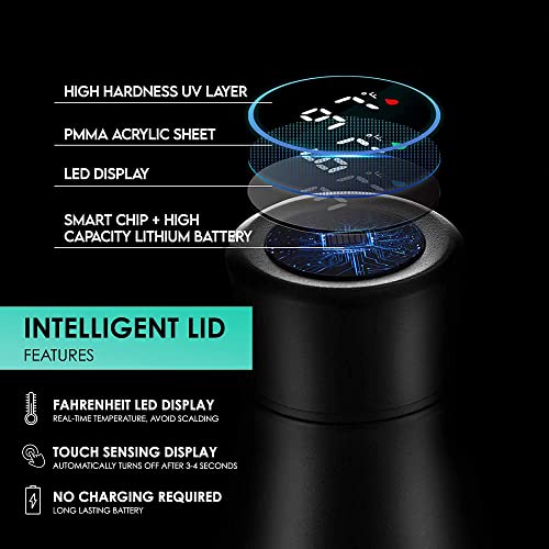 Hydration Collective Thermos Water Bottle – Leakproof Smart With Tea Infuser And Led Temperature Display Anti-Slip Stainless Steel Rubberized Matte Finish Insulated Cup 16Oz Black Zgb-Z500C1 #TOP7