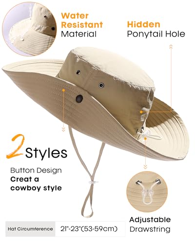 Image of FURTALK Sun Hats for Women Ponytail UV Protection Beach Summer Hat Wide Brim Packable Cowboy Hat
