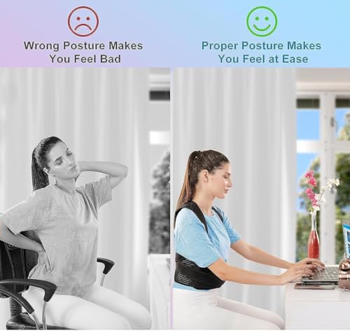 Image of Amazon Brand - Solimo Posture Corrector for Men & Women - Adjustable Back Brace with Lumbar Support, Shoulder Support & Waist Belt for Pain Relief & Better Posture | Black
