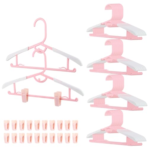 Mjrasg 40 Kids Hangers With Clips Adjustable Hangers Pink Baby Hangers For Clothes Non Slip Childrens Hangers Toddler Hangers Kids Extendable Hanger With Hook Stackable Plastic Hangers With 20 Hanger Clips cover