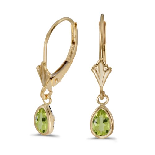 14k Yellow Gold Pear Peridot Bezel Lever-back Earrings