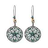 Pendientes colgantes de aro en filigrana con pátina turquesa, pendientes de gota vintage en bronce calado con cuentas de piedra, joyería bohemia llamativa para mujer