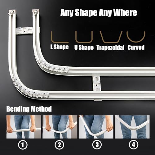 Tringle à rideaux double métallique flexible de 122 cm réglable pour fenêtre en L - 4