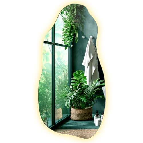Tulup Espejo 50x100cm Gran Espejo con iluminación LED Espejo LED Grande Moderno Irregular Orgánico Asimétrico Mancha para Baño Sala Vertical Espejo con iluminación Luz cálida