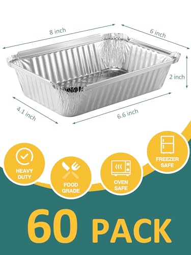 Image of NEEBAKE 60 Pack 8x6 Disposable Aluminum Pans Aluminum-Foil-Pans-Tin-Foil-Baking-Pans-Tin-Trays-Food-Containers-for-Meal-Prep-Cooking-Roasting-Heating