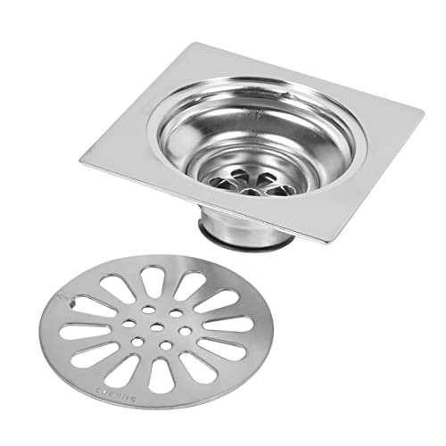 Drain de Douche Carré, Carré d'Évacuation Épais en Acier, Carré Siphon de Sol Anti-Odeur avec Couvercle de Crépine Amovible Anti-Colmatage (#3)