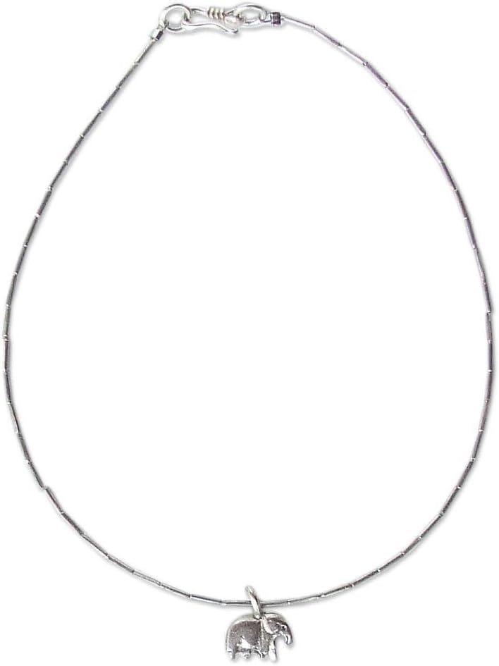 NOVICA Artisan Handmade Sterling Silver Anklet Charm No Stone Thailand Elephant [10.5 in L Pendant(s) 0.3 in L x 0.4 in W] ' Little Elephant'