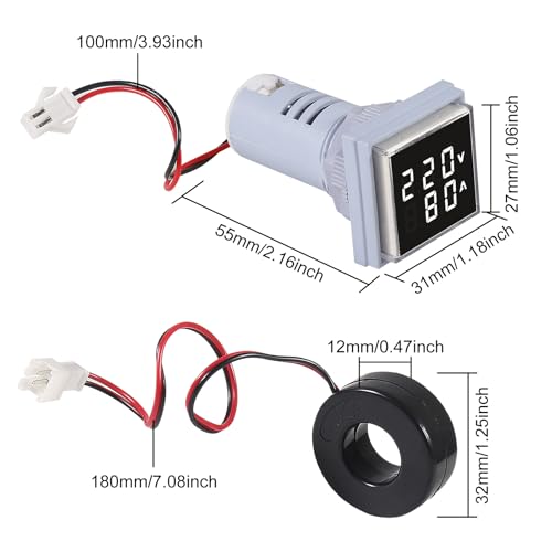 Image of 2pcs LED Digital Display Voltmeter, Square Dual Display Voltmeter Ammeter AC 60-500V 0-100A Voltage Gauge Current Meter Indicator(White)