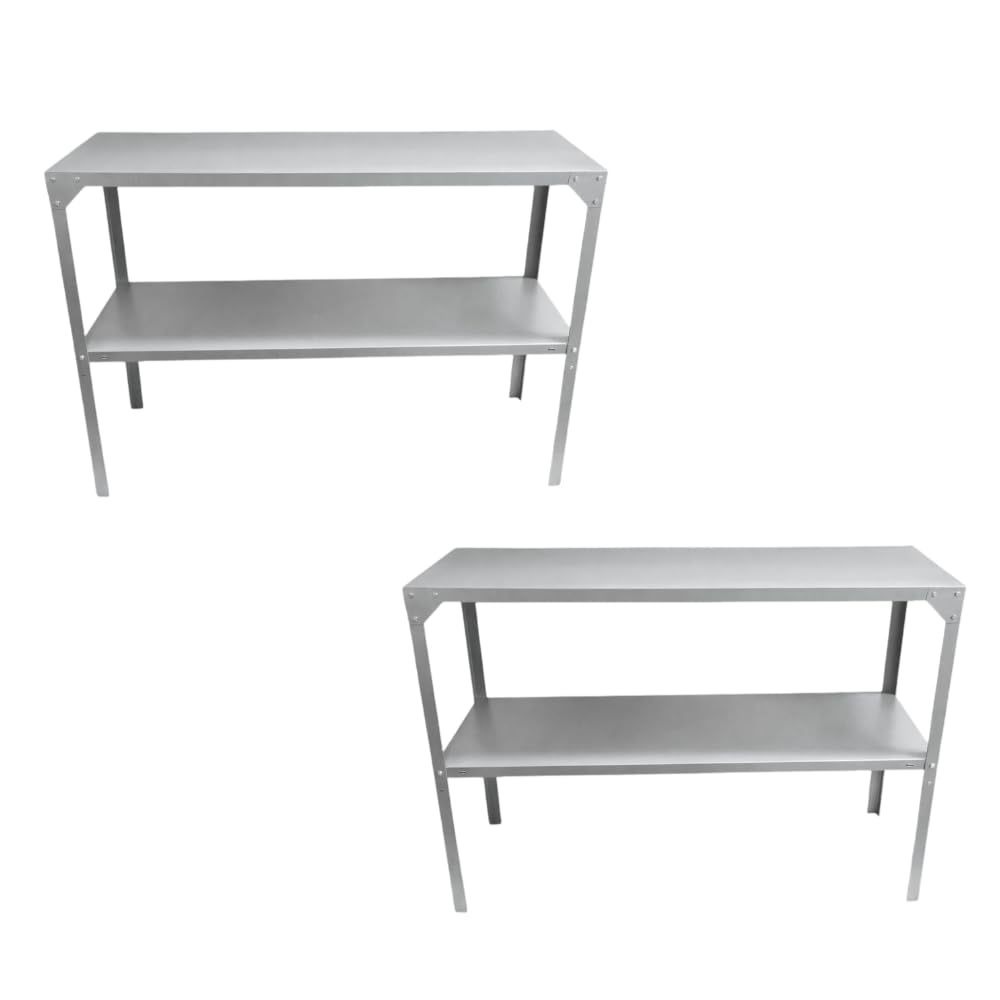 Greenhouse Staging Shelving Unit 2 Tier Free Standing Galvanised Steel 115cm Plant Pot Shelf For Greenhouses UK (2 Silver Staging Benches)