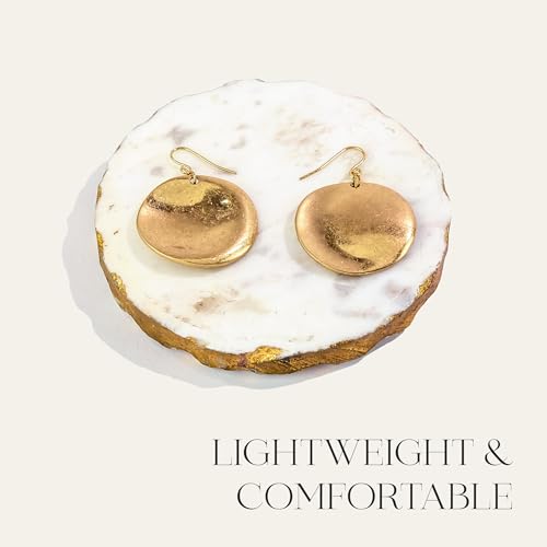 Jewelry Gold Dangle Earrings for Women, Drop Earrings with Minimalist Hammered Disc Design4