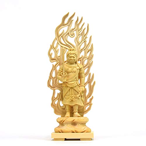 木彫り仏像 【不動明王立像】 火炎光背岩台 桧(ヒノキ) 立3.0寸 総高約19.2cm 干支お守り 酉年 真言宗 脇仏